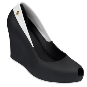 Melissa Queen Wedge II Black & White Open Toe